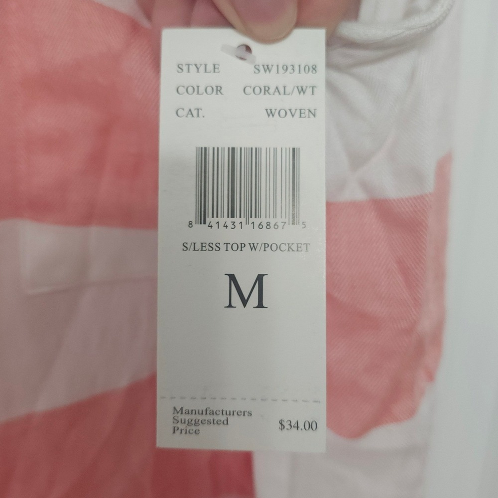 Allie & Rob Coral White Stripe Sleeveless Top Shirt Women's Size Medium M - Picture 4 of 7